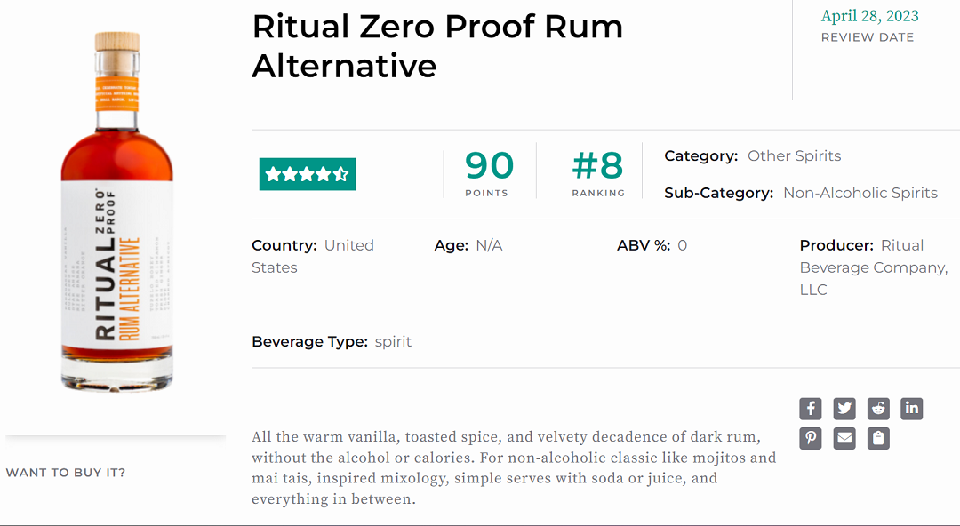 Ritual Zero Proof Rum Alternative