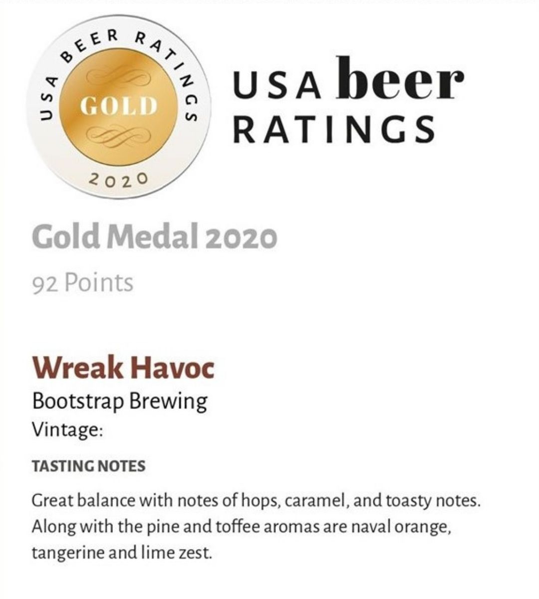 Wreak Havoc Gold Medal USA Beer Ratings