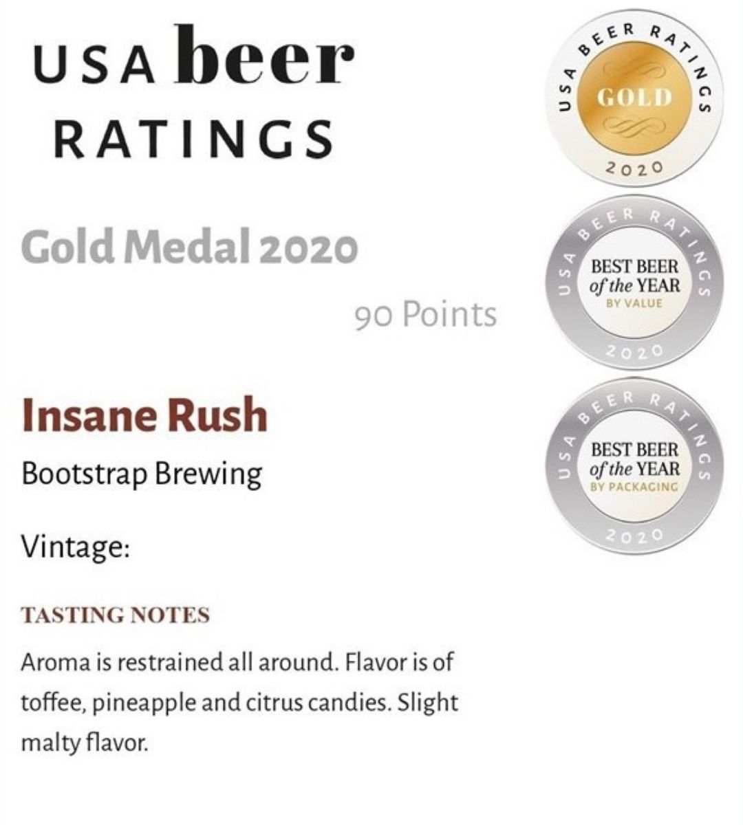 Insane Rush Gold Medal USA Beer Ratings