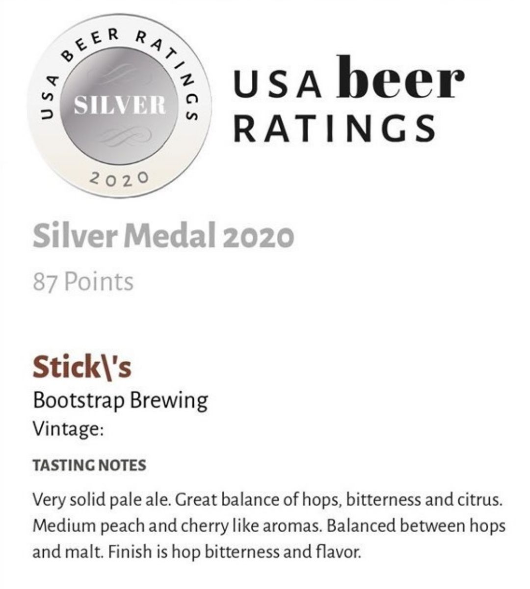 Stick's Silver Medal USA Beer Ratings