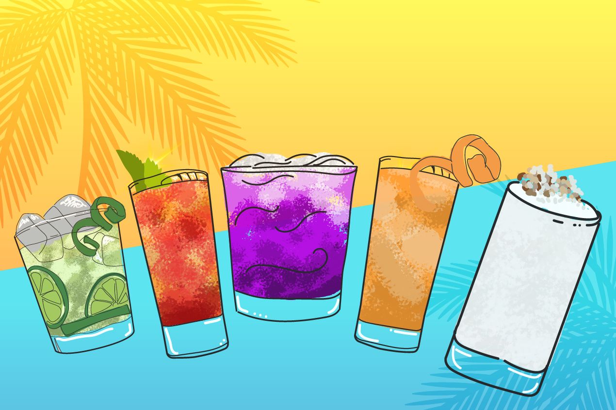 Premium Vector  Alcoholic cocktails. glasses with drinks tropical